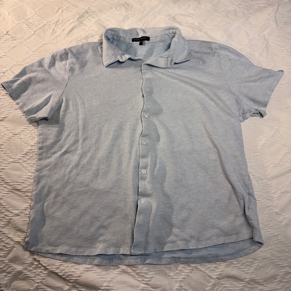 Robert Barakett Mens XXL Light Blue Cotton Knit Short Sleeve Button Down Shirt